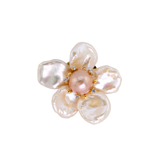 Image Title Onlyspark Baroque Pearl Brooch Pins for Women, 11mm Baroque Pearl Pink Freshwater Cultured with 5 Baroque Pearl Flower with 18K Gold Plated Copper Pin